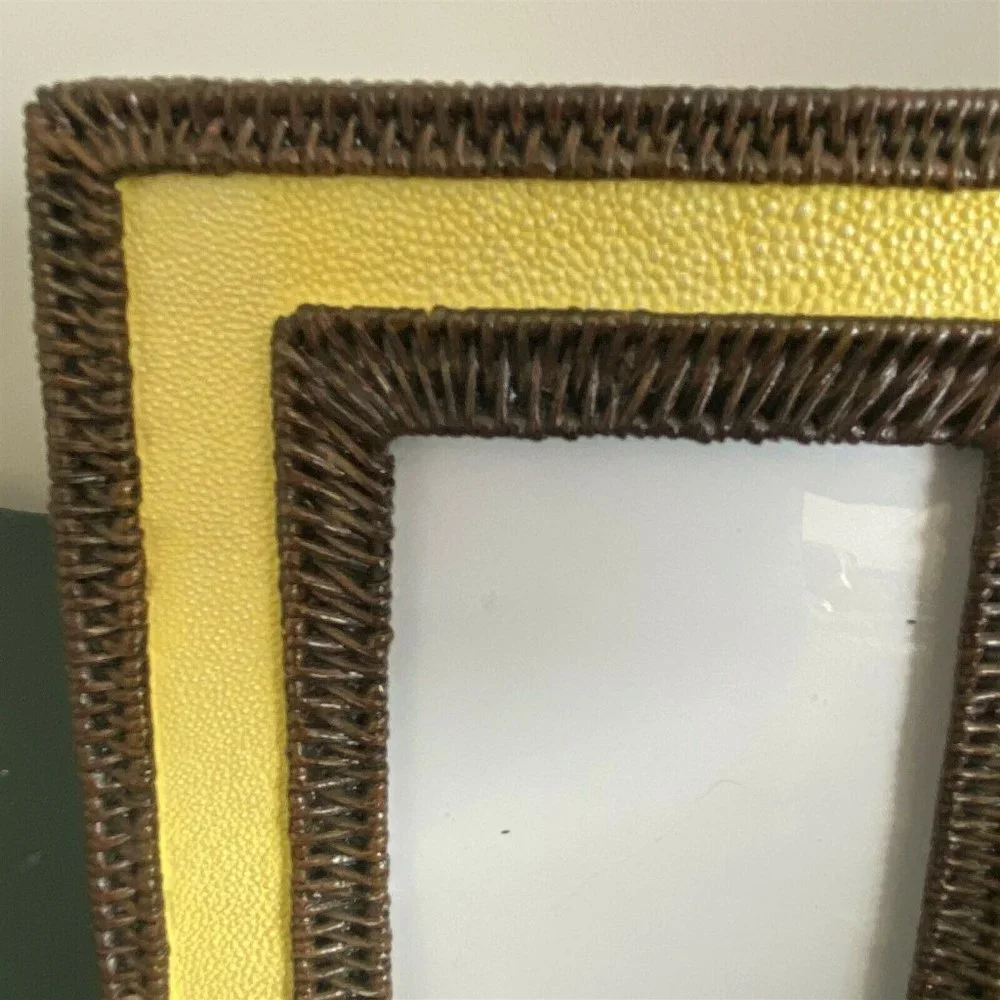 April Cornell Silvestri Picture Frame Yellow Brown Woven Easel Back